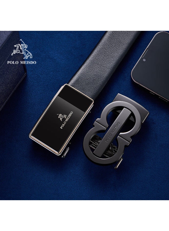 Polomeisdo Men's Genuine Leather Belt With Automatic Buckle, Double-buckle Gift Box, Self-operated New Year Gift For Boyfriend, Husband, Father - Image 2