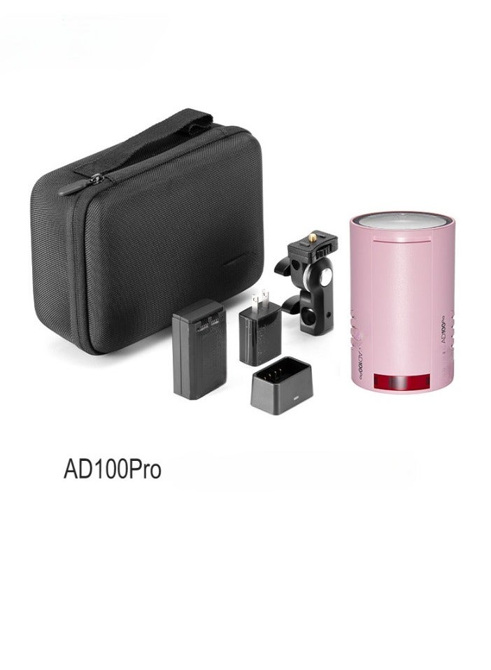 Godox AD100 Pro Pocket Studio Flash Light, High-speed TTL SLR Strobe Light, Rechargeable Battery Photography Light, OLED Screen Portable Photography Flash Light With Built In Wireless X System, (Pink) - Image 1