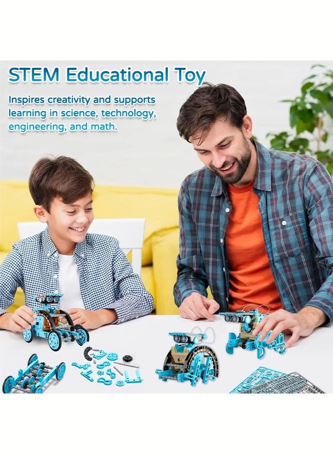 شبيلي لعبة تعليمية STEM مجموعة روبوتات شمسية 13 في 1، طقم تركيب روبوت DIY للأطفال عمر 8+، تعلّم الروبوتات والعلوم مع لوح شمسي وخيار تشغيل بالبطارية للمنزل أو المدرسة (أزرق) - Image 3