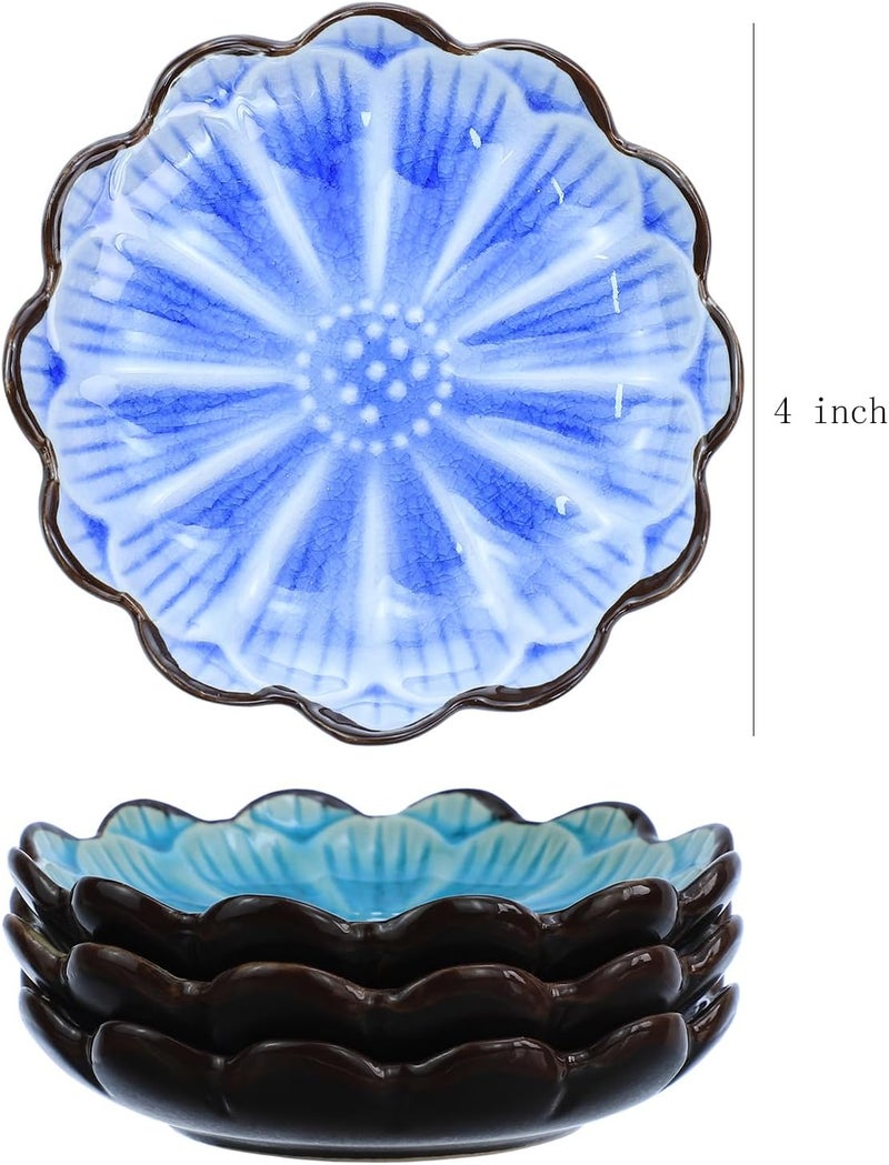 Gaolinci Gaolinci 4 Inches Lotus Shaped Ice Crack Ceramics Seasoning DishesTea Bag HoldersKetchup SaucerAppetizer PlatesVinegar Spice Salad Soy Sushi Wasabi Seasoning Dipping Dishes Set of 4  - Image 2