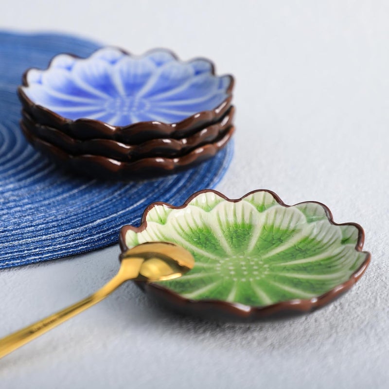 Gaolinci Gaolinci 4 Inches Lotus Shaped Ice Crack Ceramics Seasoning DishesTea Bag HoldersKetchup SaucerAppetizer PlatesVinegar Spice Salad Soy Sushi Wasabi Seasoning Dipping Dishes Set of 4  - Image 3