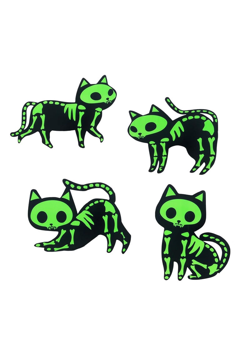 Glow-in-the-Dark Black Cat Sign Patio Decorations Suitable for Outdoor Garden Lawns Halloween (4 Pieces Glowing Cats) - Image 1