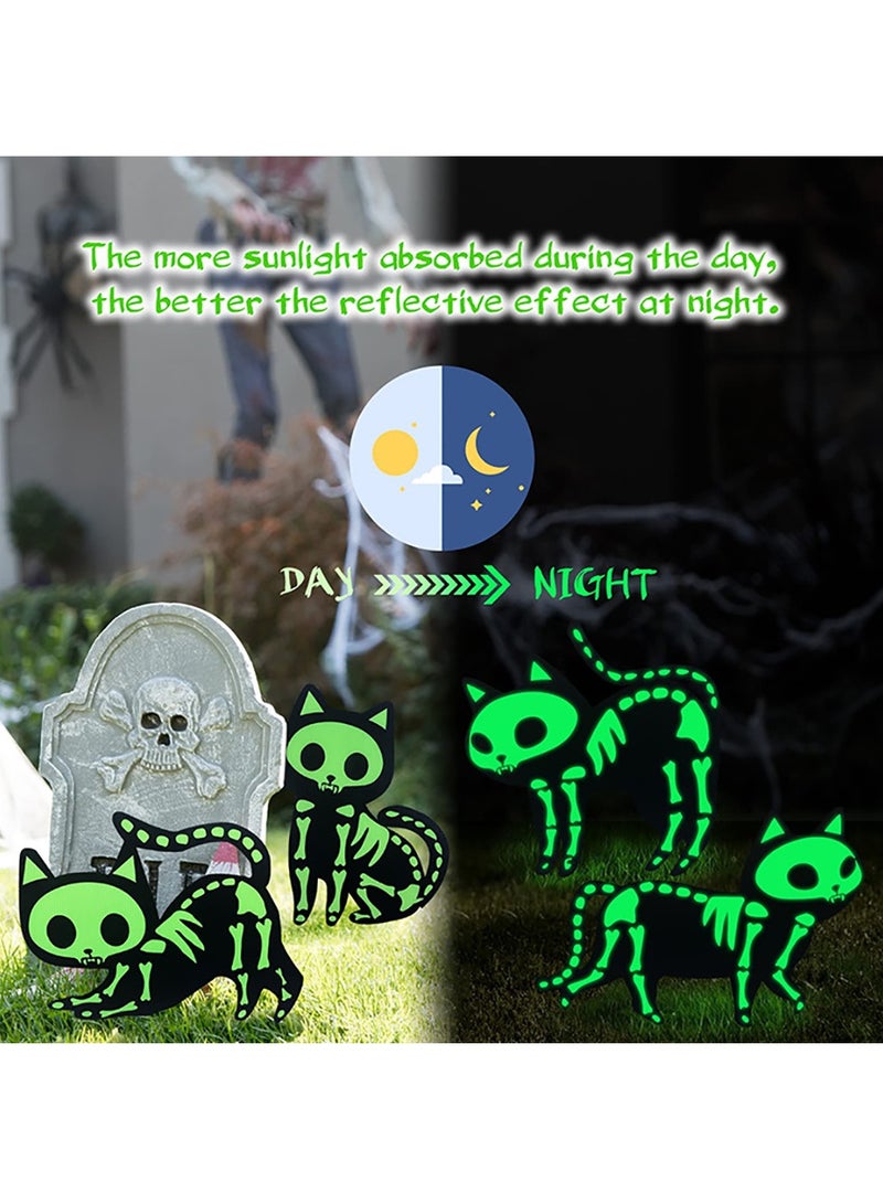 Glow-in-the-Dark Black Cat Sign Patio Decorations Suitable for Outdoor Garden Lawns Halloween (4 Pieces Glowing Cats) - Image 3