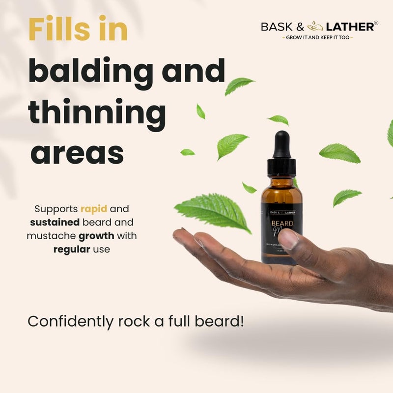 Bask & Lather Beard Magic Growth Oil for Men, Helps Stimulate Hair Growth and Softness, Natural Oil For Bald Spots and Patchy or Thin Facial Hair, Supports a Thicker Fuller Beard, 1 fl oz - Image 3