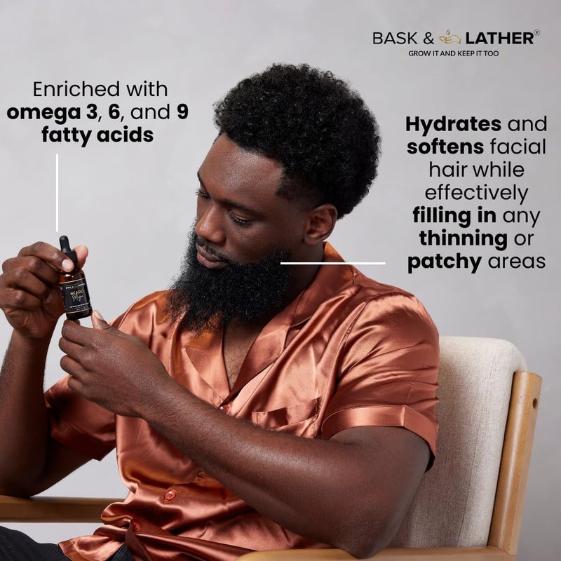 Bask & Lather Beard Magic Growth Oil for Men, Helps Stimulate Hair Growth and Softness, Natural Oil For Bald Spots and Patchy or Thin Facial Hair, Supports a Thicker Fuller Beard, 1 fl oz - Image 2
