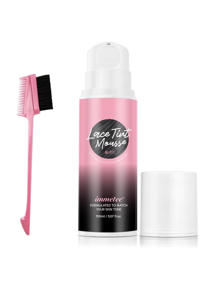 Immetee immetee Lace Tint Mousse for Wigs, Wig Tint Lace Spray Lace Melting Foam Quick Dry, No Residue, Matching Skin Tone, Natural Look. 150ML/5.07FL OZ (BLACK)  - Image 1