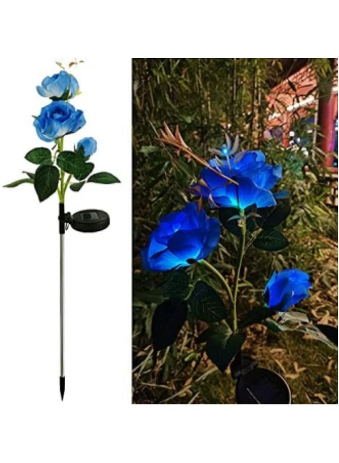 GGEROU 2 Pack Outdoor Solar Garden Stake Lights,Upgraded LED Solar Powered Light with 3 Rose Flowers, Waterproof Solar Decorative Lights for Patio Pathway Courtyard Garden Lawn Blue  - Image 1