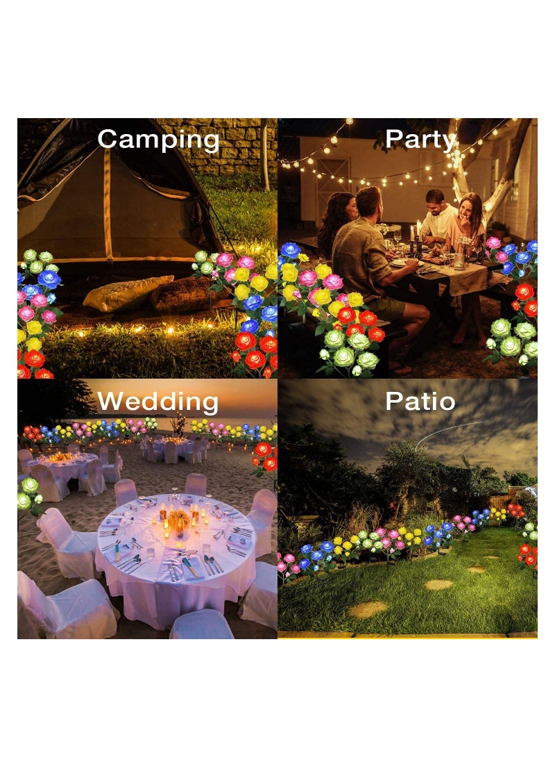 GGEROU 2 Pack Outdoor Solar Garden Stake Lights,Upgraded LED Solar Powered Light with 3 Rose Flowers, Waterproof Solar Decorative Lights for Patio Pathway Courtyard Garden Lawn Blue  - Image 2