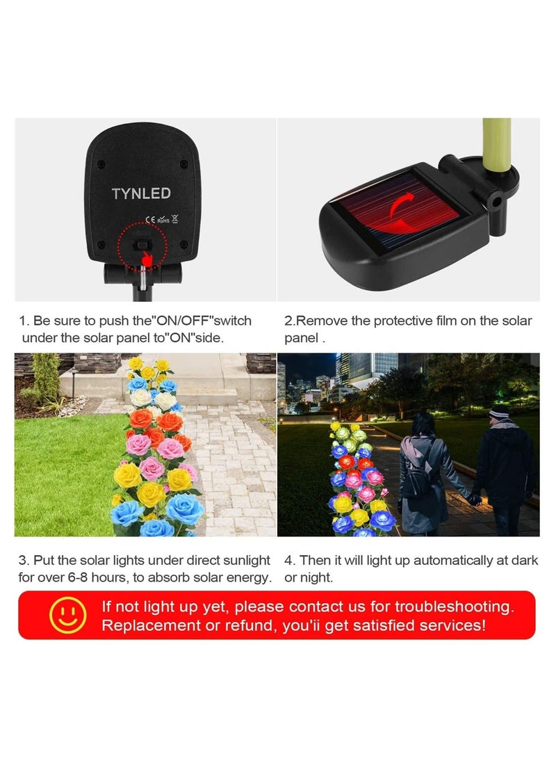 GGEROU 2 Pack Outdoor Solar Garden Stake Lights,Upgraded LED Solar Powered Light with 3 Rose Flowers, Waterproof Solar Decorative Lights for Patio Pathway Courtyard Garden Lawn Blue  - Image 5