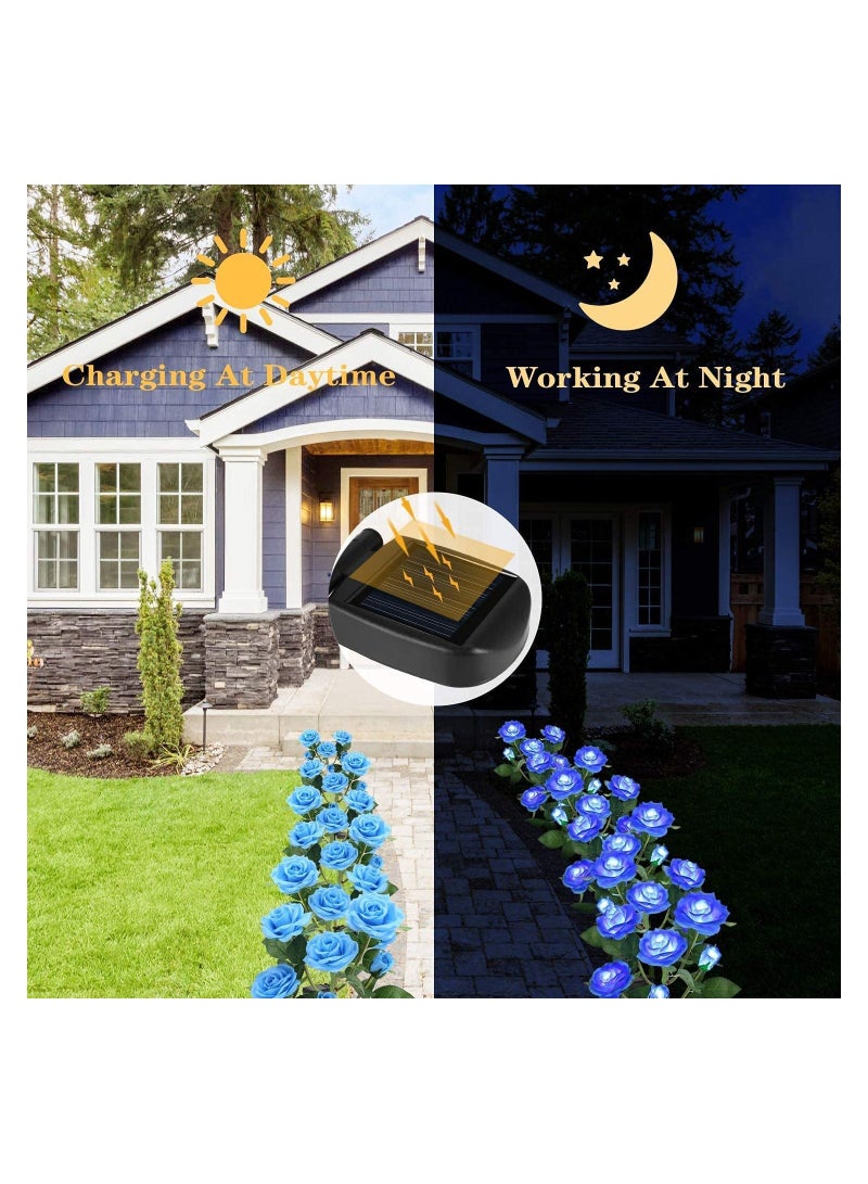 GGEROU 2 Pack Outdoor Solar Garden Stake Lights,Upgraded LED Solar Powered Light with 3 Rose Flowers, Waterproof Solar Decorative Lights for Patio Pathway Courtyard Garden Lawn Blue  - Image 4