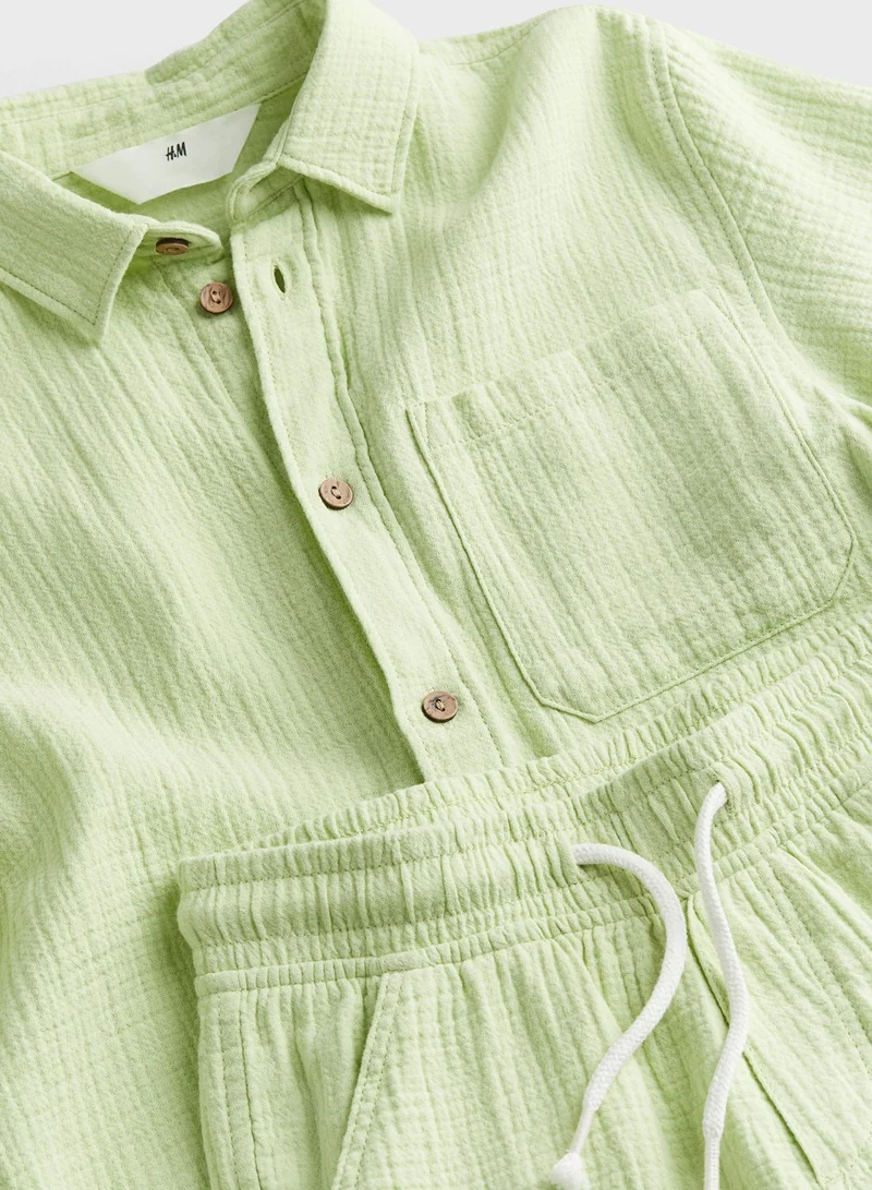 اتش اند ام Kids Crinkled Shirt & Shorts Set