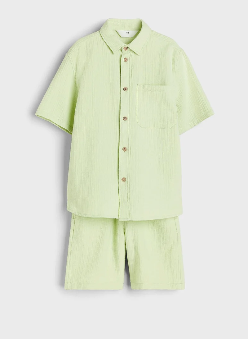 اتش اند ام Kids Crinkled Shirt & Shorts Set