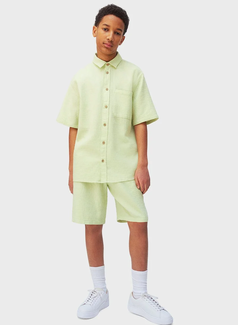 اتش اند ام Kids Crinkled Shirt & Shorts Set