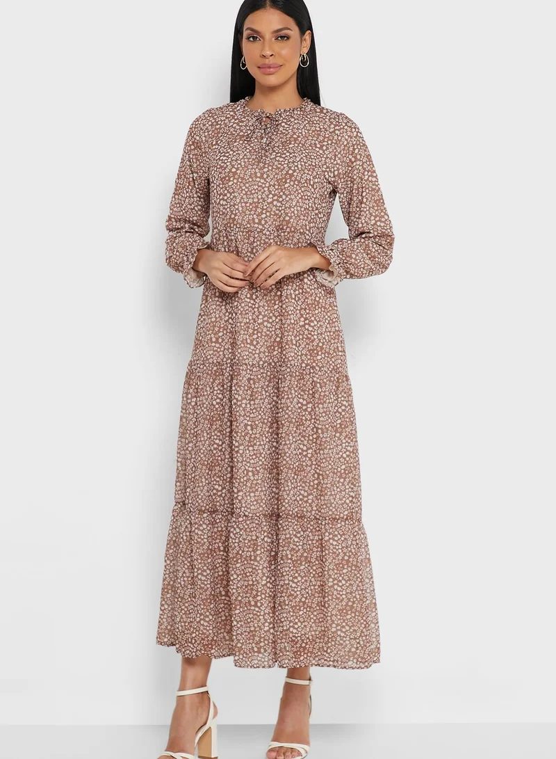 Refka by modanisa Printed Tiered Hem Dress