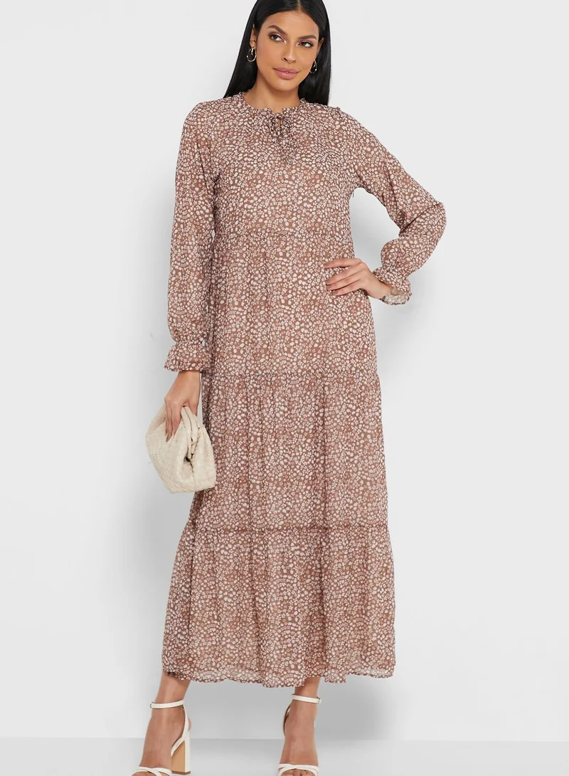 Refka by modanisa Printed Tiered Hem Dress