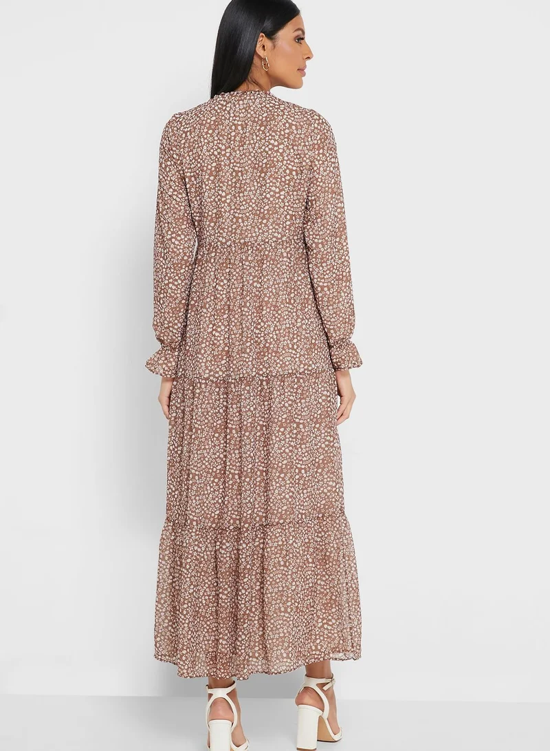 Refka by modanisa Printed Tiered Hem Dress