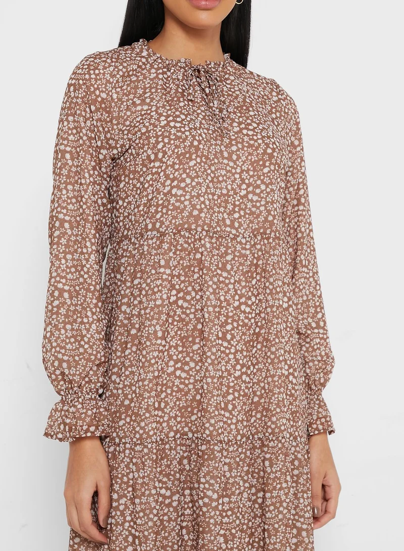 Refka by modanisa Printed Tiered Hem Dress