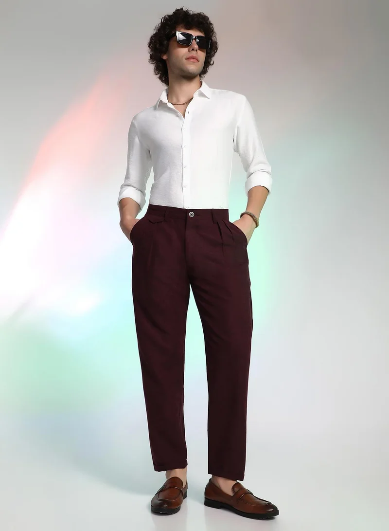 كامبوس سوترا Men's Burgundy Red Velvique Tailored Trousers