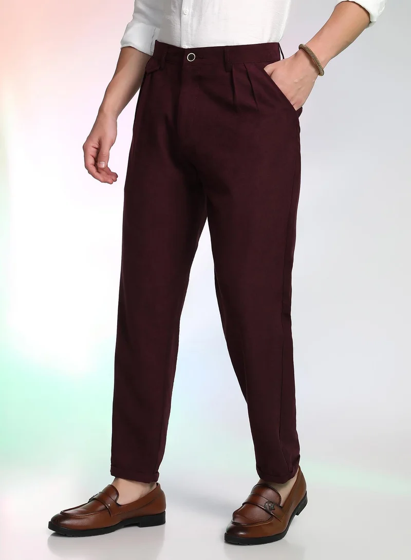 كامبوس سوترا Men's Burgundy Red Velvique Tailored Trousers