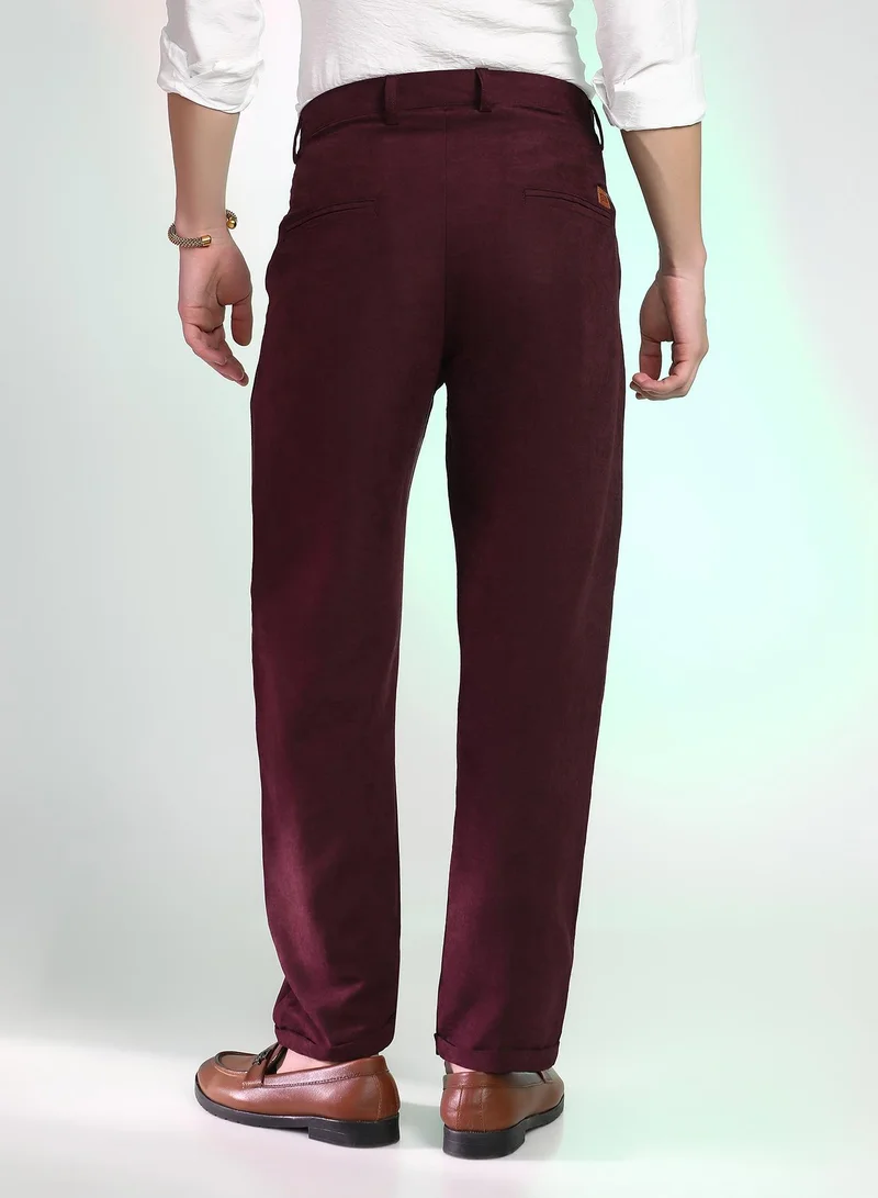 كامبوس سوترا Men's Burgundy Red Velvique Tailored Trousers