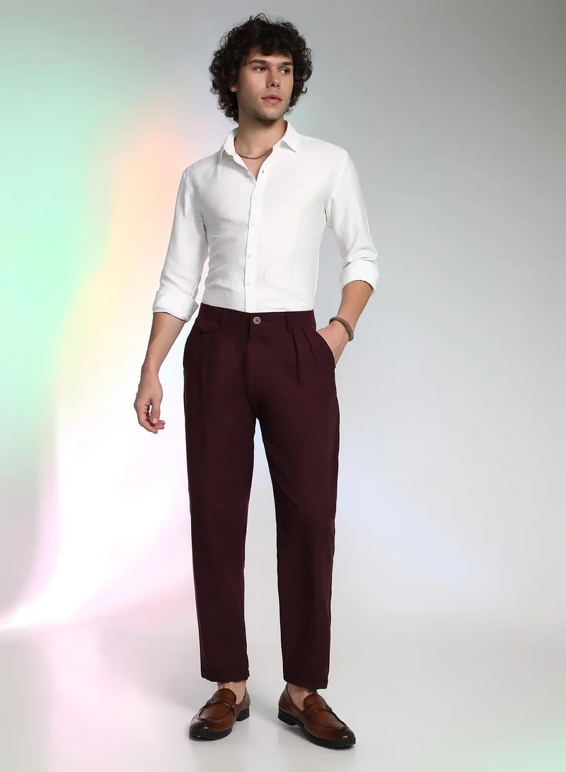 كامبوس سوترا Men's Burgundy Red Velvique Tailored Trousers