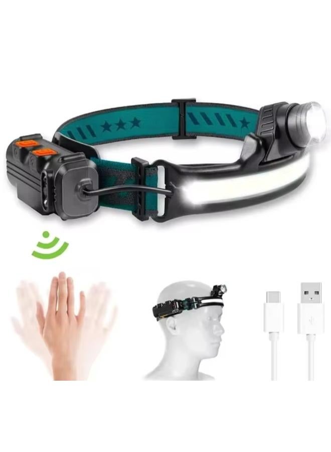 Rechargeable LED Headlamp Waterproof XPE+COB Sensor Headlight Flashlight with 6 Modes for Camping Hiking Outdoors Hunting W6782 - Image 1