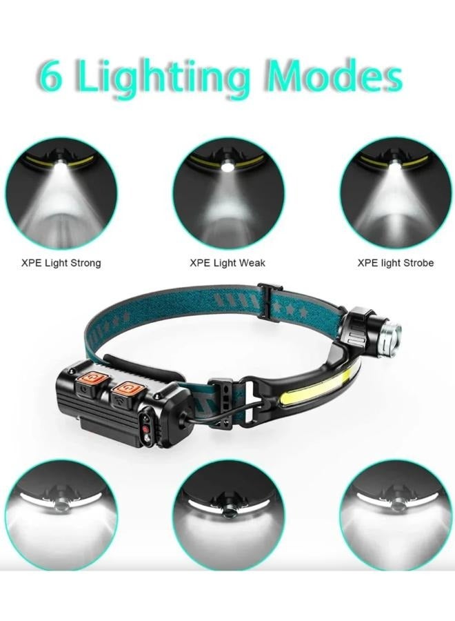 Rechargeable LED Headlamp Waterproof XPE+COB Sensor Headlight Flashlight with 6 Modes for Camping Hiking Outdoors Hunting W6782 - Image 3