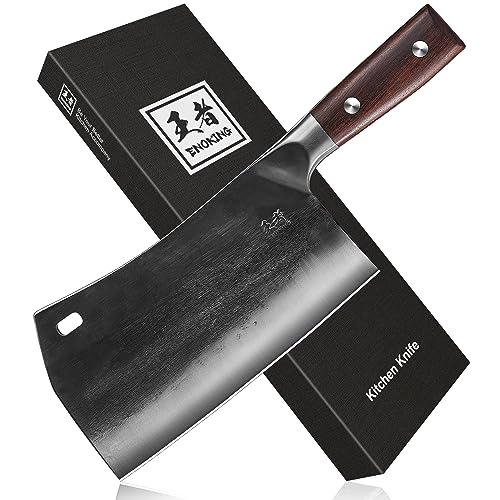 ENOKING Cleaver Knife, 7.5 Inch Hand Forged Meat Cleaver Heavy Duty Bone Chopper German High Carbon Stainless Steel Butcher Knife with Full Tang Handle for Home Kitchen and Restaurant, Ultra Sharp - Image 1