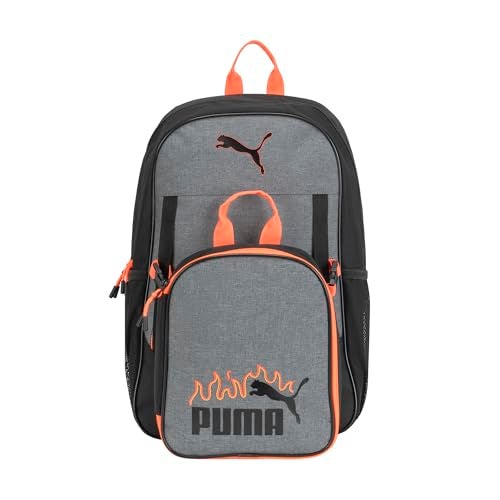 PUMA Unisex Kid's Colony Lunch Kit & Backpack Combo, Heather Grey/Heat Fire, Medium - Image 3