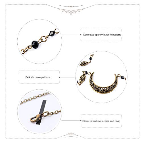Yalice Boho Crescent Moon Head Chain Vintage Black Crystal Headband Chain Rhinestone Headpieces Witchy Forehead Chain for Women (Bronze-Black, One Size) - Image 4