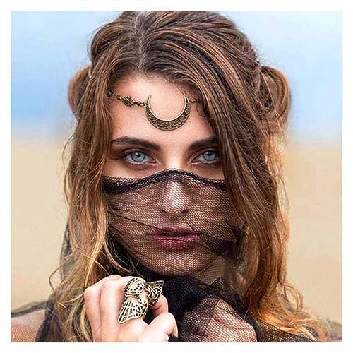 Yalice Boho Crescent Moon Head Chain Vintage Black Crystal Headband Chain Rhinestone Headpieces Witchy Forehead Chain for Women (Bronze-Black, One Size) - Image 2
