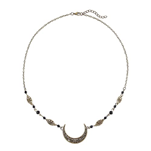 Yalice Boho Crescent Moon Head Chain Vintage Black Crystal Headband Chain Rhinestone Headpieces Witchy Forehead Chain for Women (Bronze-Black, One Size) - Image 1
