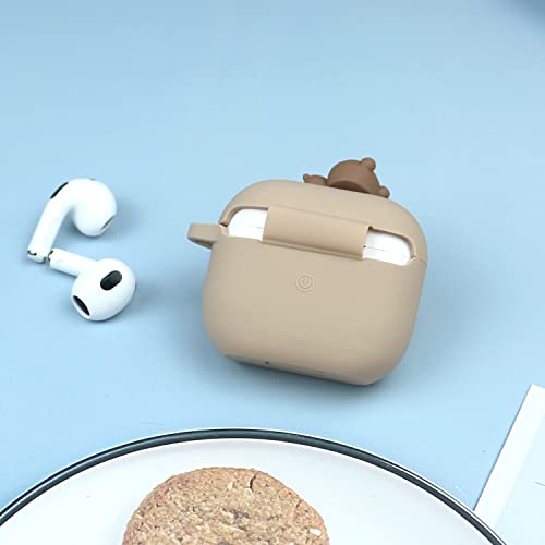 Wonhibo for Airpods 3 Case, Cute Kawaii Animal Cover for Airpod 3rd Gen 2021 Generation with Keychain (Khaki Bear) - Image 4
