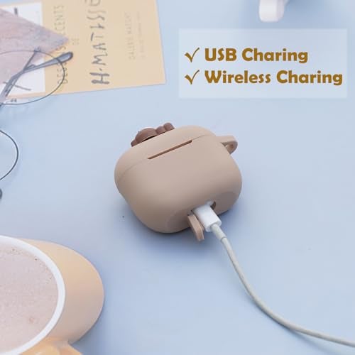 Wonhibo for Airpods 3 Case, Cute Kawaii Animal Cover for Airpod 3rd Gen 2021 Generation with Keychain (Khaki Bear) - Image 5