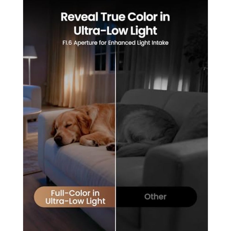 Indoor security camera for home monitoring, plastic body, black color, 4K resolution with AI human/pet detection, 360 view, night vision, 2-way audio, 64GB memory card included, no monthly fee - Image 3