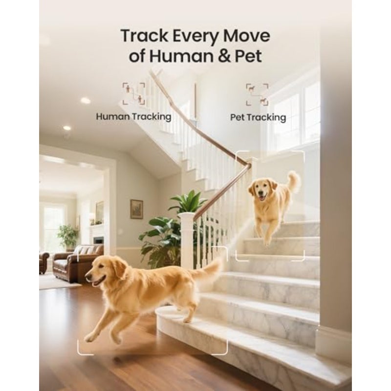 Indoor security camera for home monitoring, plastic body, black color, 4K resolution with AI human/pet detection, 360 view, night vision, 2-way audio, 64GB memory card included, no monthly fee - Image 5