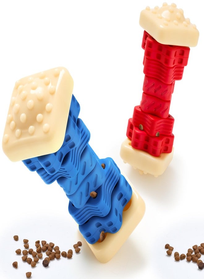 Aliceset 2 Pcs Dog Toys for Aggressive Chewers Tough Durable Indestructible Puzzle Interactive Dog Cognitive Chew Toys with Beef Flavor, Safe Rubber Bone Shape Enrichment Gift to Keep Them Busy - Image 1