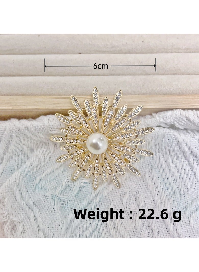 Goolsky Large Double Layer Flower Brooch Pin Inlaid Faux Pearls Ladies Clothes Accessories Gift  - Image 3