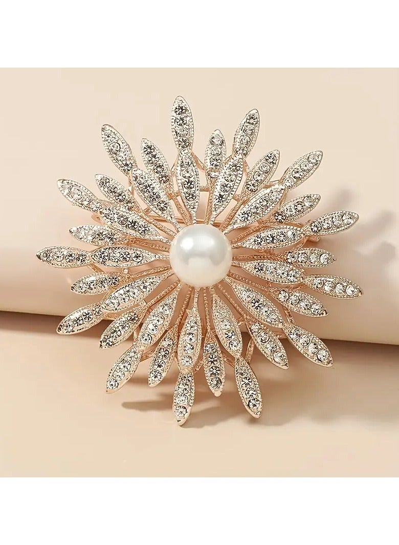 Goolsky Large Double Layer Flower Brooch Pin Inlaid Faux Pearls Ladies Clothes Accessories Gift  - Image 4