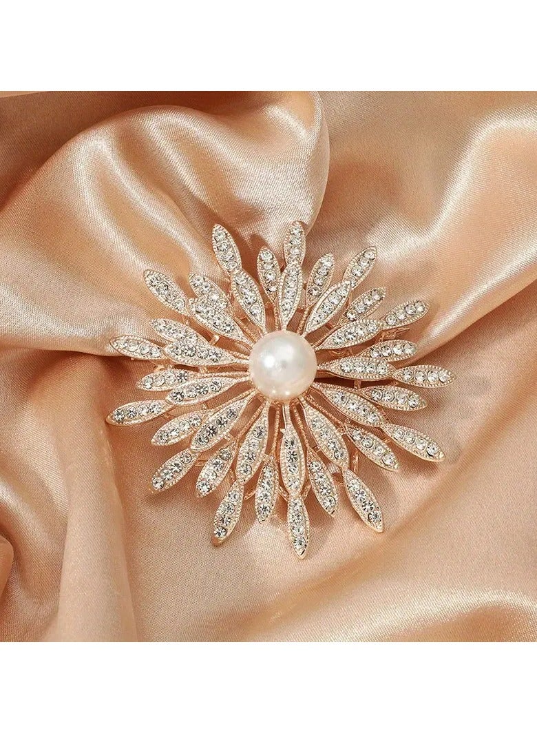 Goolsky Large Double Layer Flower Brooch Pin Inlaid Faux Pearls Ladies Clothes Accessories Gift  - Image 5