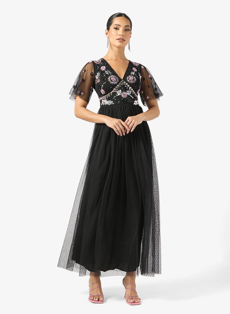 Maya Celestial Embellished High Neck Maxi Dress - Image 1