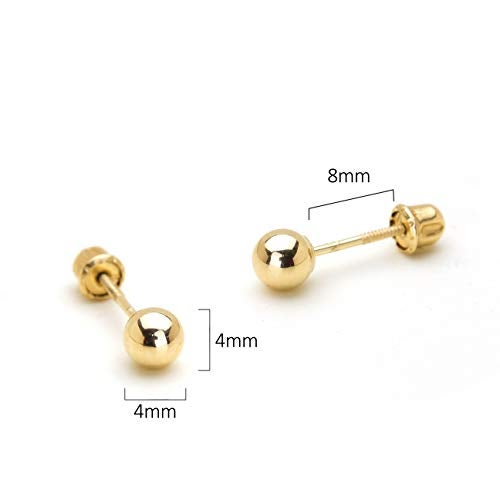 Lovearing 14k Yellow Gold 4mm Plain Hollow Gold Ball Children Screw Back Baby Girls Earrings - Image 2