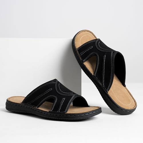 Jousen Men's Leather Sandals Arch Support Slide Outdoor Retro Fisherman Sandals for Men (AMY2004 Black 10) - Image 2