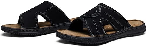 Jousen Men's Leather Sandals Arch Support Slide Outdoor Retro Fisherman Sandals for Men (AMY2004 Black 10) - Image 5