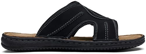 Jousen Men's Leather Sandals Arch Support Slide Outdoor Retro Fisherman Sandals for Men (AMY2004 Black 10) - Image 3