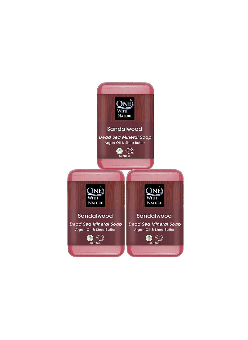 ONE WITH NATURE One With Nature Dead Sea Mineral Sandalwood Soap Bar 4oz Bar 3pk Argan Oil Shea Butter Dead Sea Salt Contains Magnesium Sulfur  21 Essential Minerals All Skin Types Eczema Psoriasis Acne 