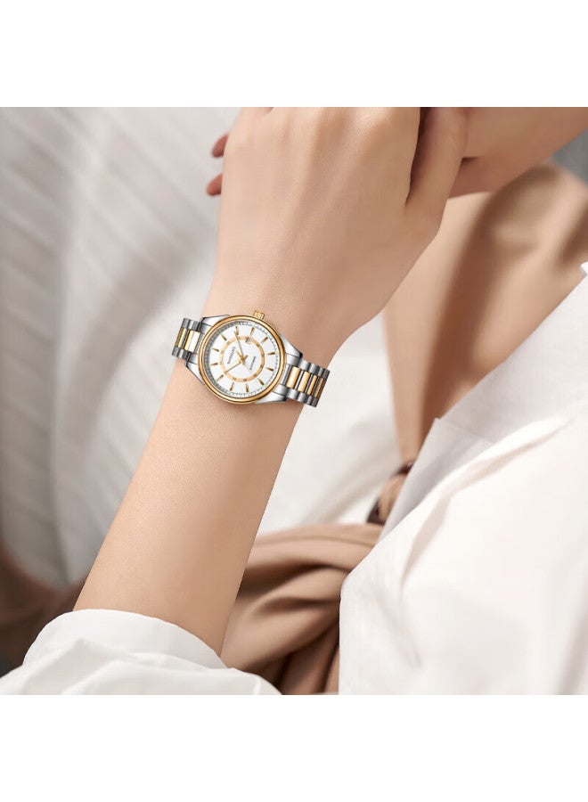 Rossini Women'S Quartz Watch With White Dial And Steel Strap, Birthday Gift For Girlfriend, National Calendar Business Temperament 5578 - Image 1