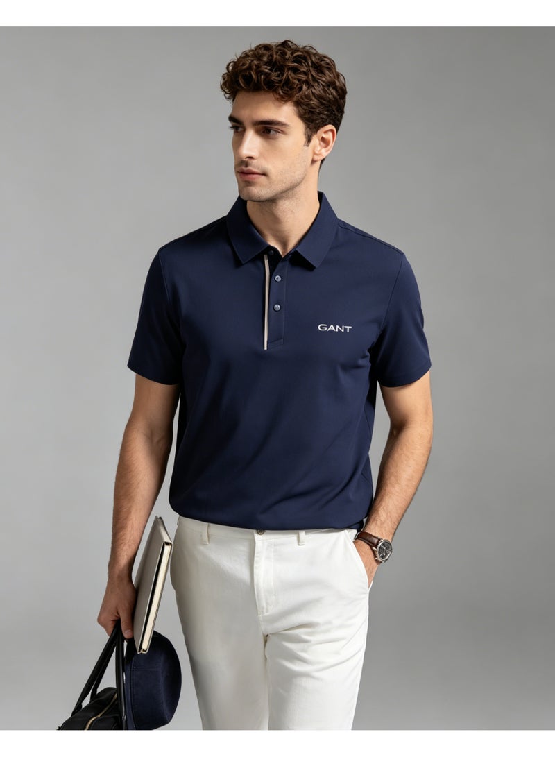 GANT Men Short Sleeve Collared Polo Shirt Regular Fit Business Casual Summer Golf Top Navy - Image 1