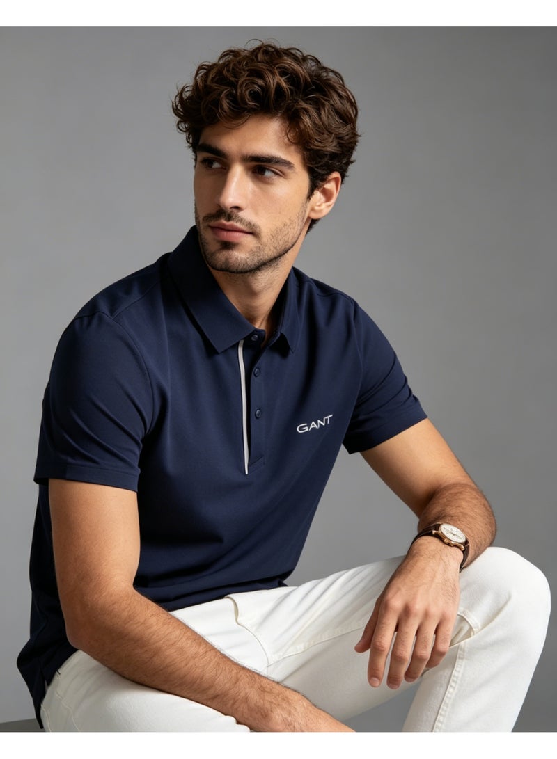 GANT Men Short Sleeve Collared Polo Shirt Regular Fit Business Casual Summer Golf Top Navy - Image 5