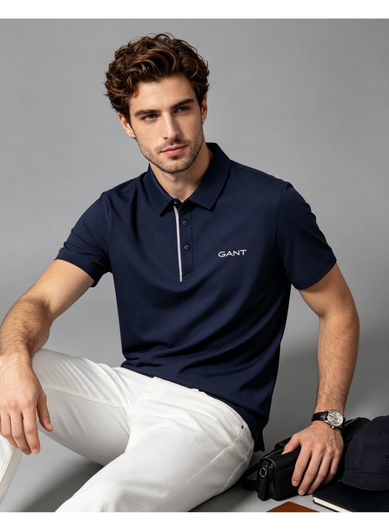 GANT Men Short Sleeve Collared Polo Shirt Regular Fit Business Casual Summer Golf Top Navy - Image 2